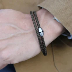 Podwójna czarna bransoletka ze skóry Bolo