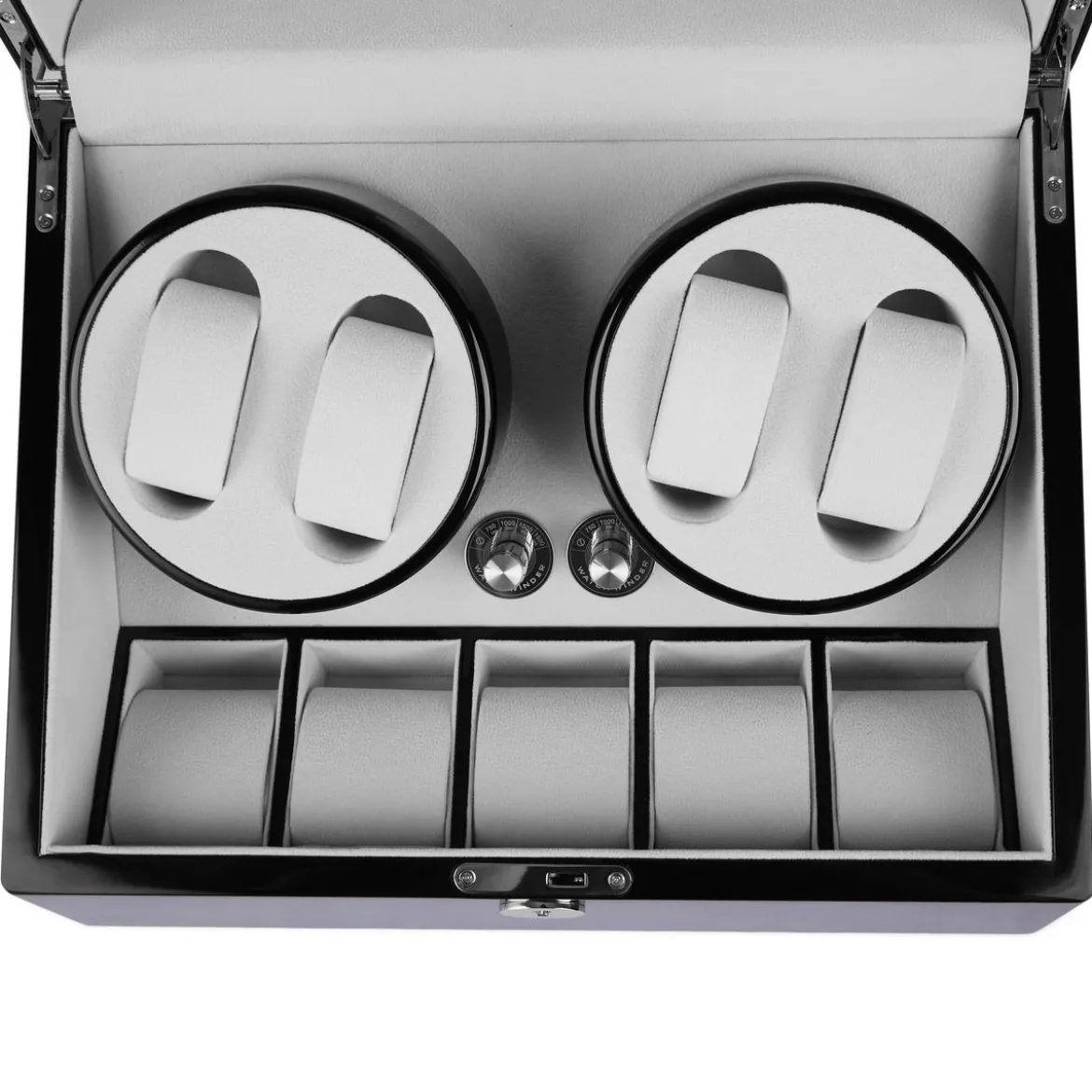 Polerowane czarne drewniane pudełko na zegarki i rotomat - 9 zegarków