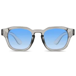 Przezroczysto-niebieskie geometryczne okulary przeciwsłoneczne gradient typu horn rimmed