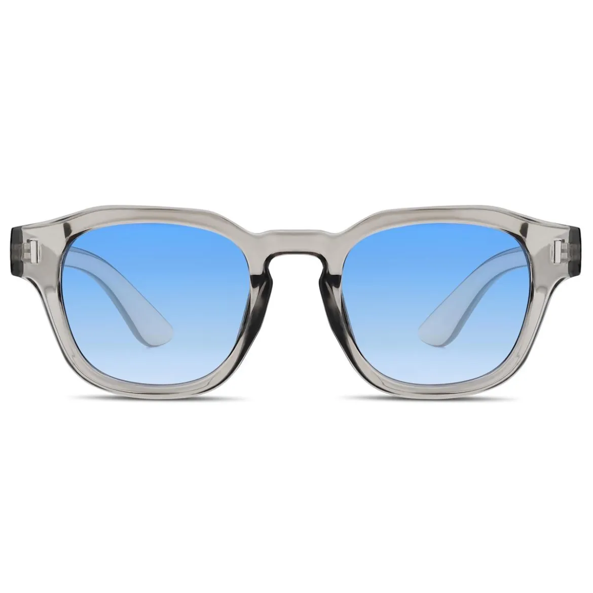 Przezroczysto-niebieskie geometryczne okulary przeciwsłoneczne gradient typu horn rimmed
