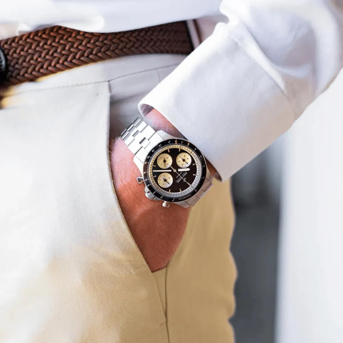 1960 Racing Chronograph | Stal chirurgiczna, czarny i złamana biel