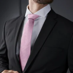Różowy krawat jedwabny w kropki 8 cm