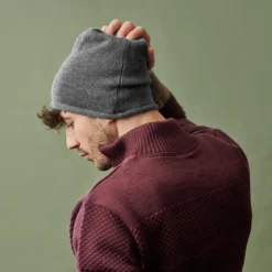Szara czapka beanie z wełny merynosa Franke Montagna