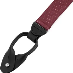 Szerokie burgundowe szelki w kropki na guziki