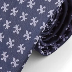 Szeroki granatowy krawat z poliestru we wzór fleur-de-lis