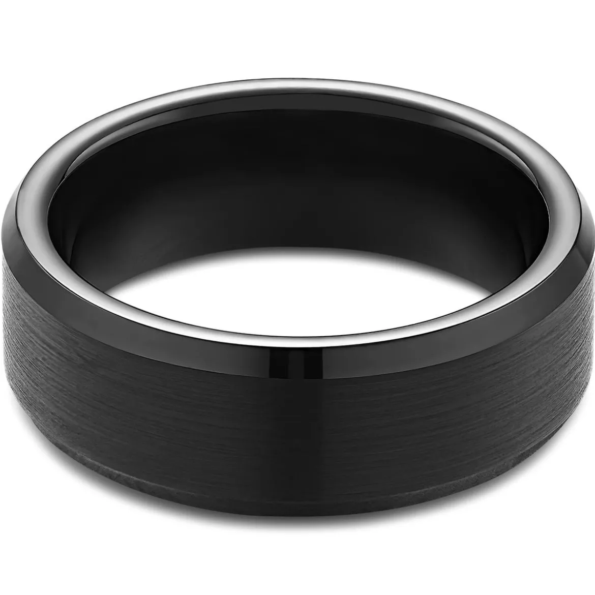 Terra | 8 mm czarny pierścionek z węglika wolframu ze ściętymi krawędziami
