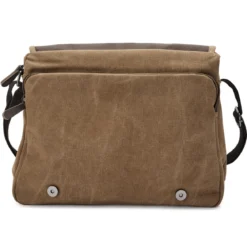 Torba listonoszka vintage z karmelowego płótna i brązowej skóry