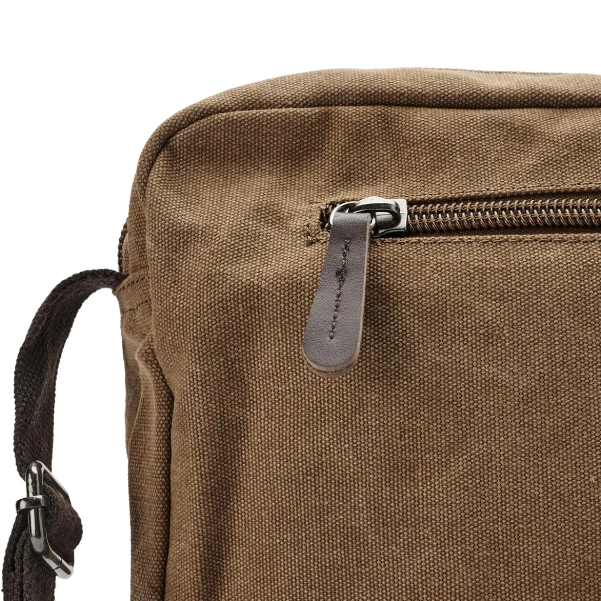Torba listonoszka vintage z karmelowego płótna i brązowej skóry