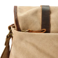Torba Listonoszka W Stylu Vintage Z Jasnobrązowego Płótna i Skóry
