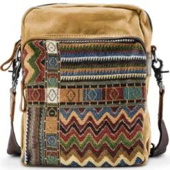 Torba Na Ramię Boho Z Jasnobrązowego Płótna Retro