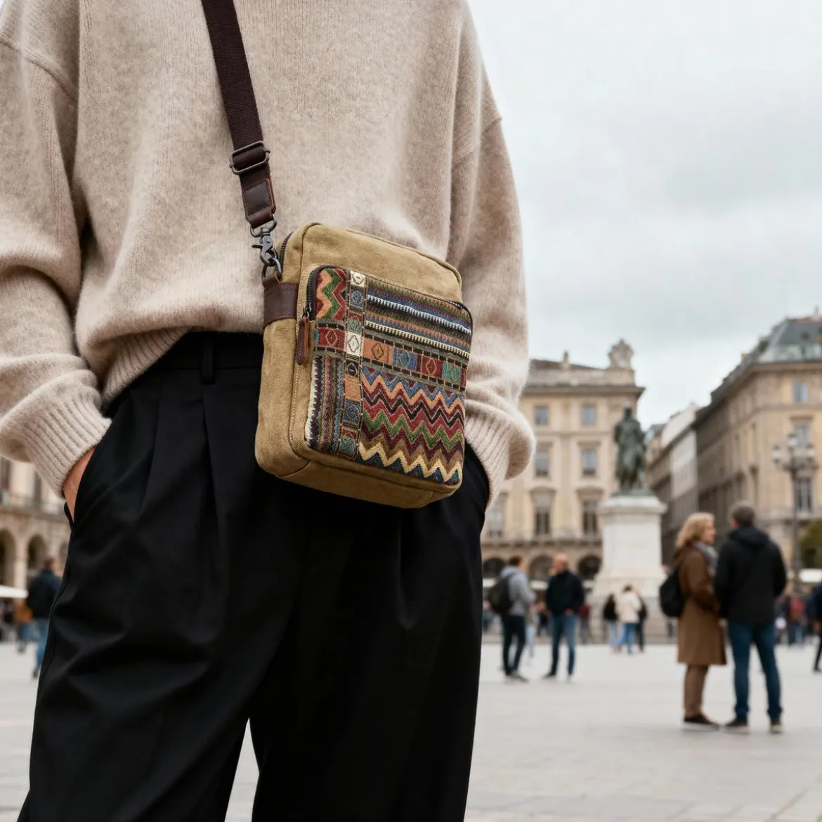 Torba Na Ramię Boho Z Jasnobrązowego Płótna Retro