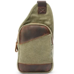 Torba Na Ramię Z Płótna W Kolorze Army Green I Skóry