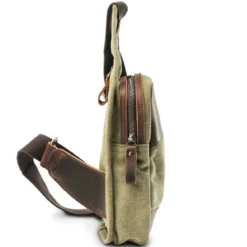 Torba Na Ramię Z Płótna W Kolorze Army Green I Skóry