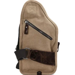 Torba Na Ramię Z Płótna W Kolorze Khaki I Skóry