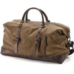 Torba sportowa vintage z karmelowego płótna i brązowej skóry