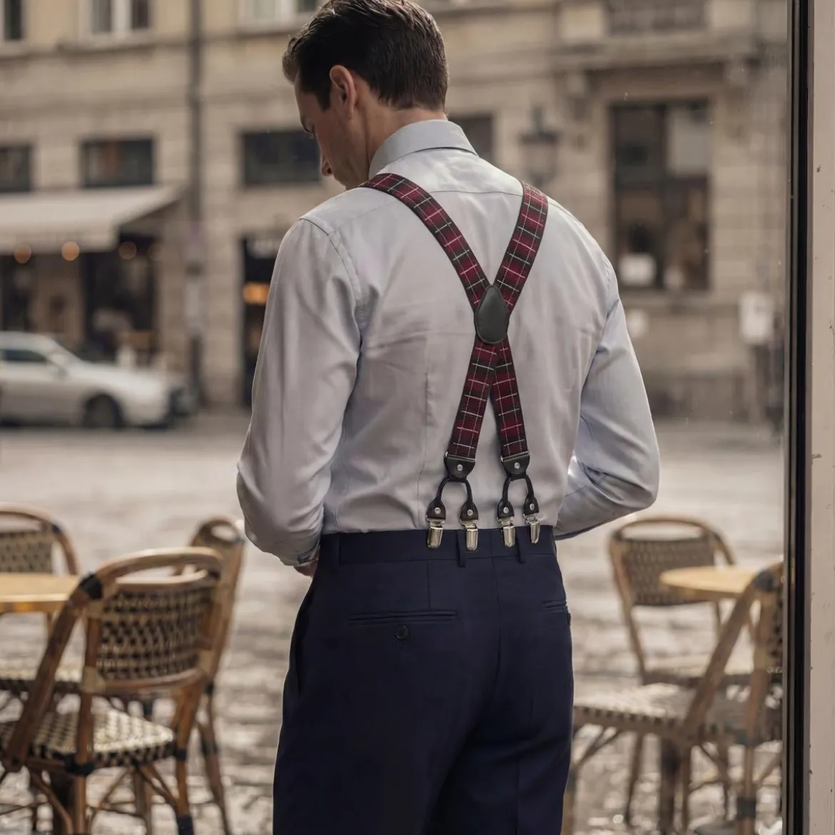 Vexel | Bordowe szelki w kratkę w stylu X