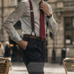 Vexel | Bordowe szelki w kratkę w stylu X
