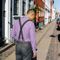 Vexel | Szerokie niebiesko-brązowe szelki w paski w stylu X