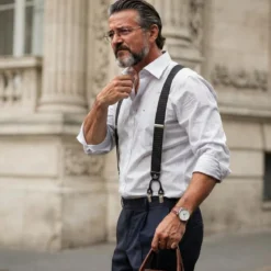 Vexel | Szerokie szare szelki w kropki w stylu X na klipsy