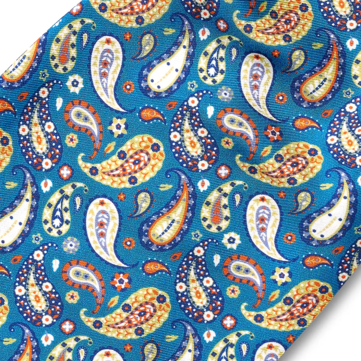 Virtuo | Niebiesko-żółty jedwabny ascot we wzór paisley