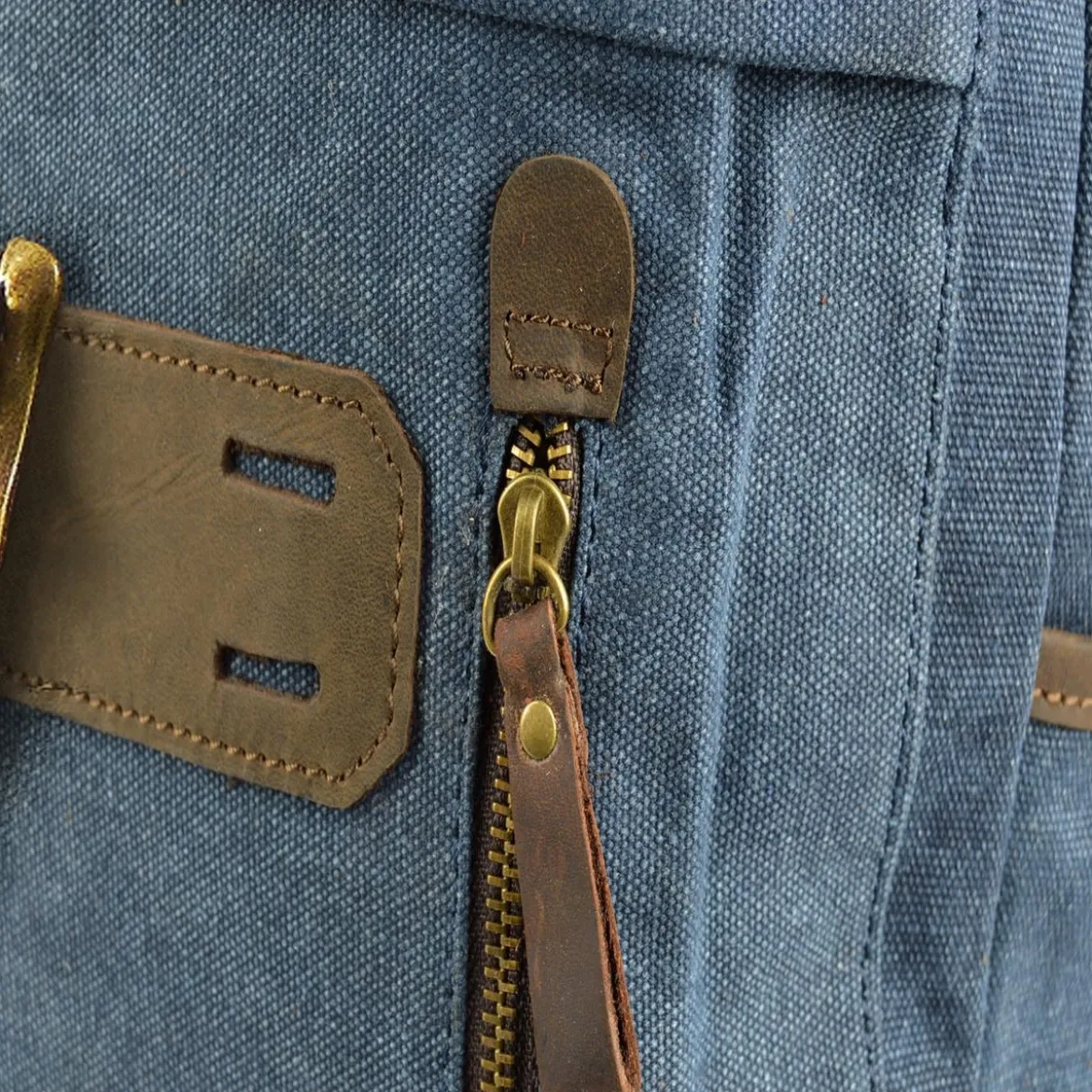 Wzmacniany Plecak W Stylu Vintage Z Niebieskiego Płótna I Skóry