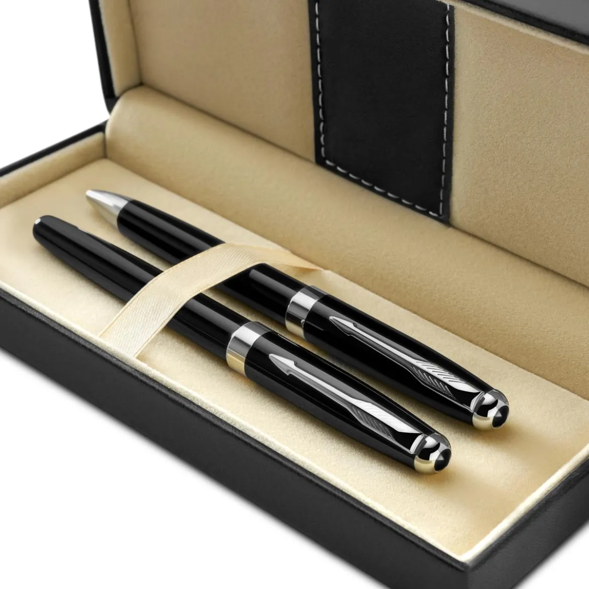 Zestaw dwóch eleganckich długopisów czarny i srebrzysty