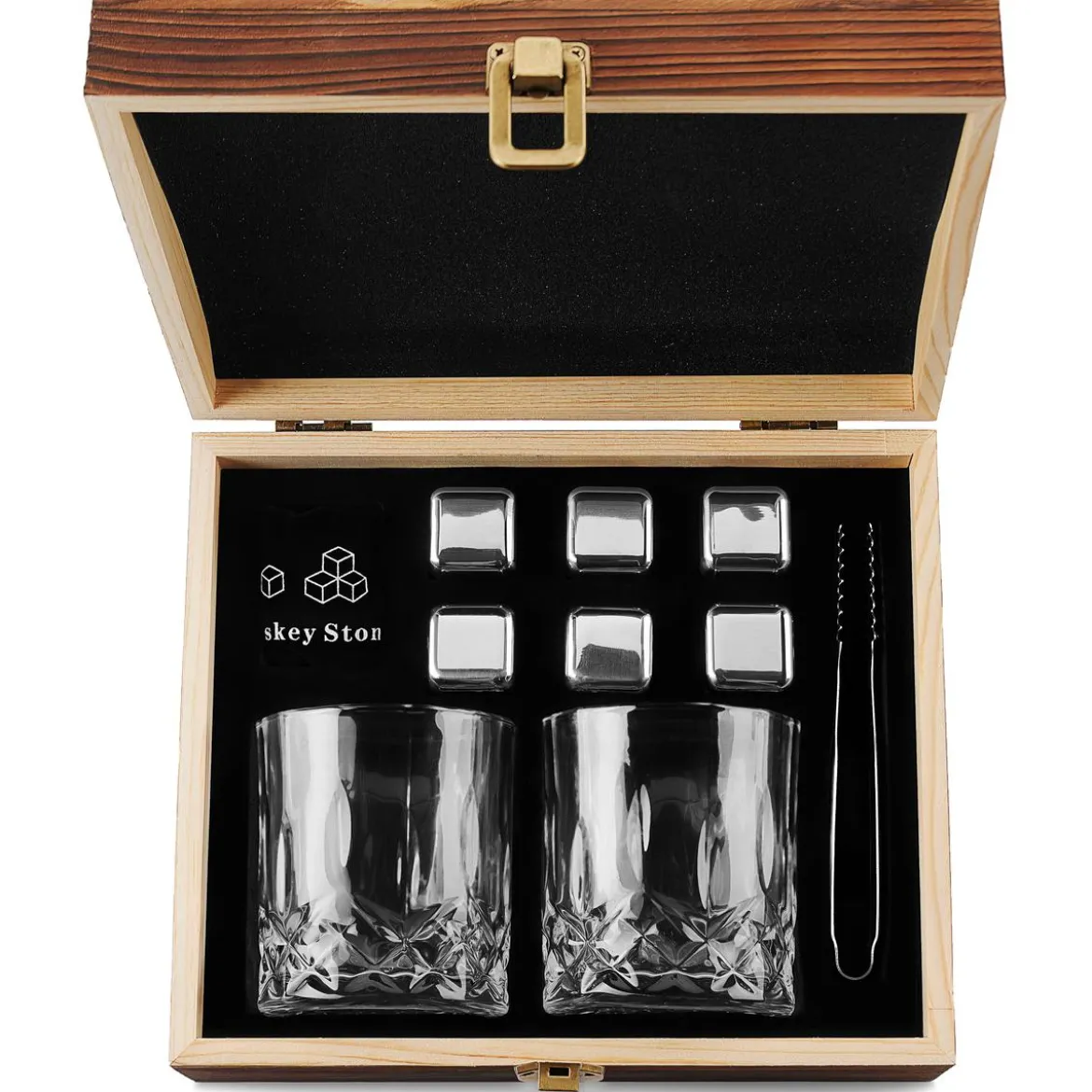Zestaw Whisky | Szklanki, Szczypce i Kamienie ze Stali Nierdzewnej