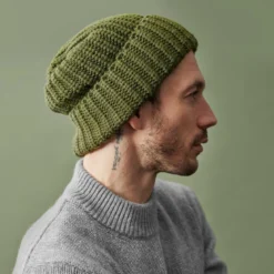 Zielono-oliwkowa masywna dzianinowa czapka beanie Fee Montagna