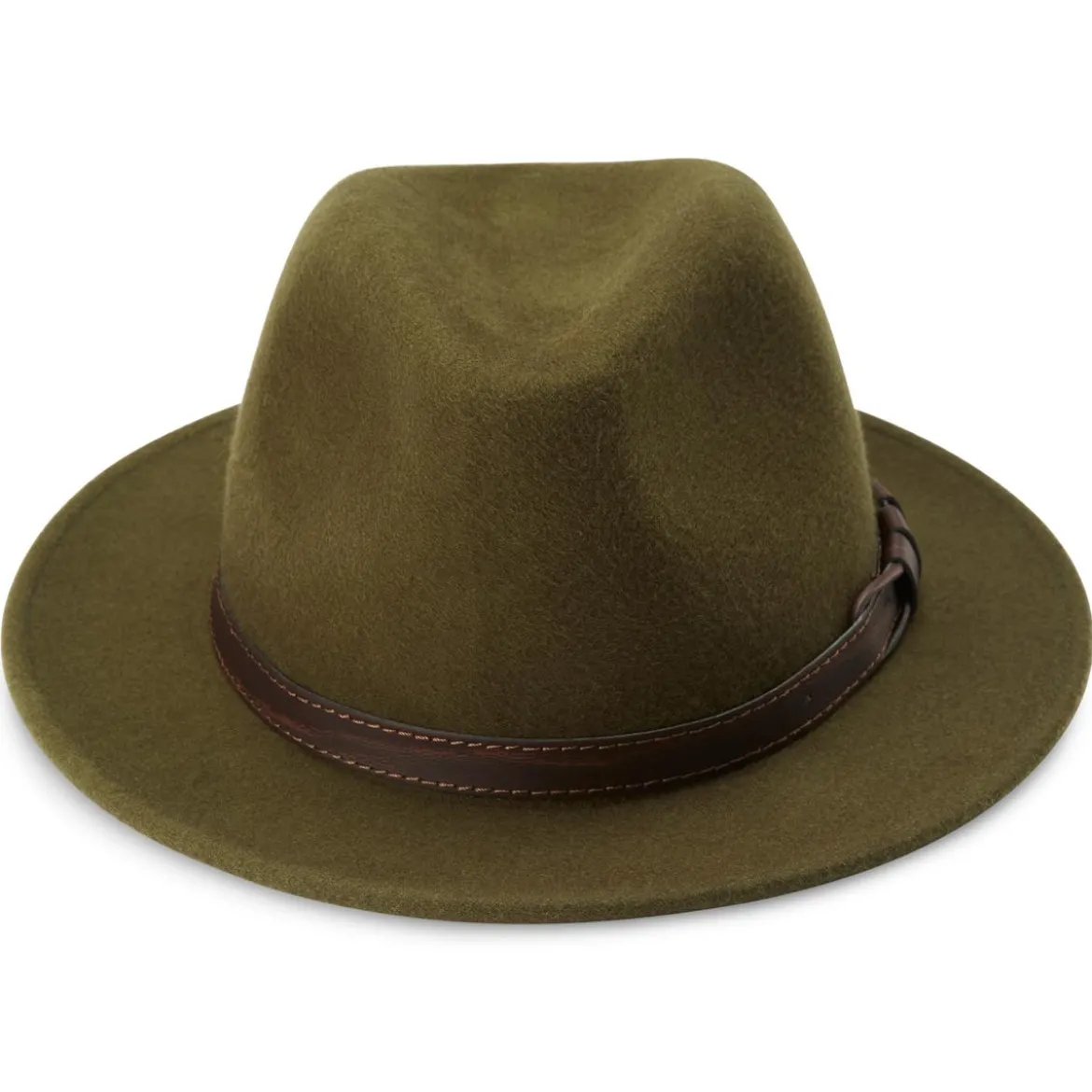 Zielony kapelusz fedora z płaskim rondem Flavio Moda