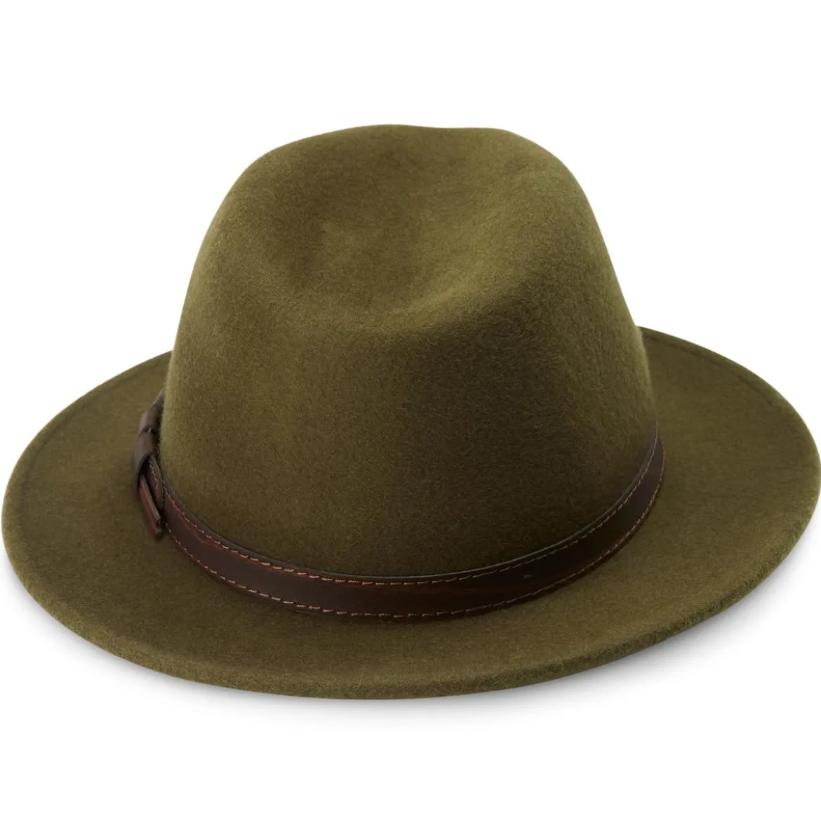 Zielony kapelusz fedora z płaskim rondem Flavio Moda