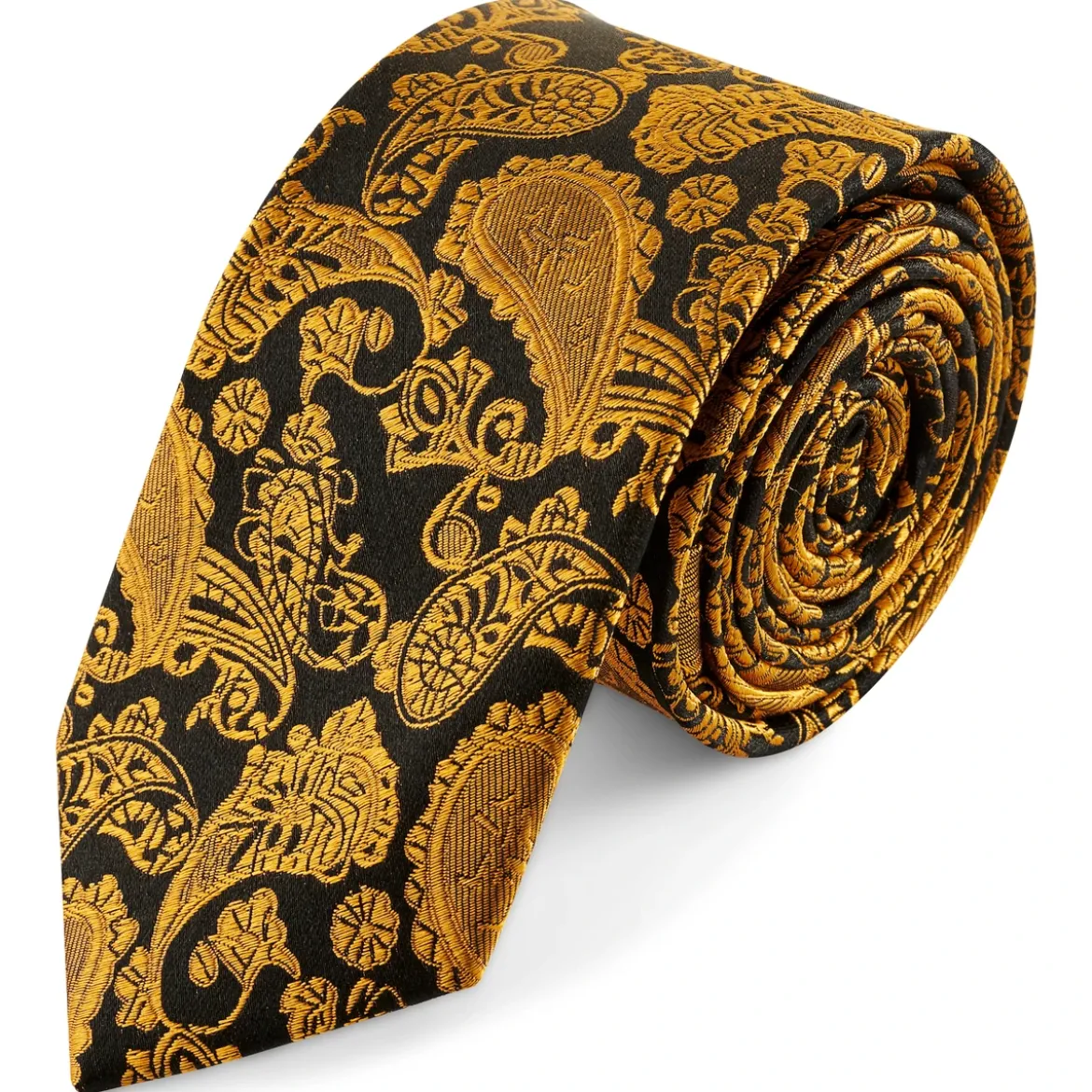 Złoto-brązowy jedwabny krawat we wzór paisley | 6 cm