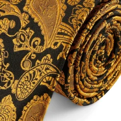 Złoto-brązowy jedwabny krawat we wzór paisley | 6 cm