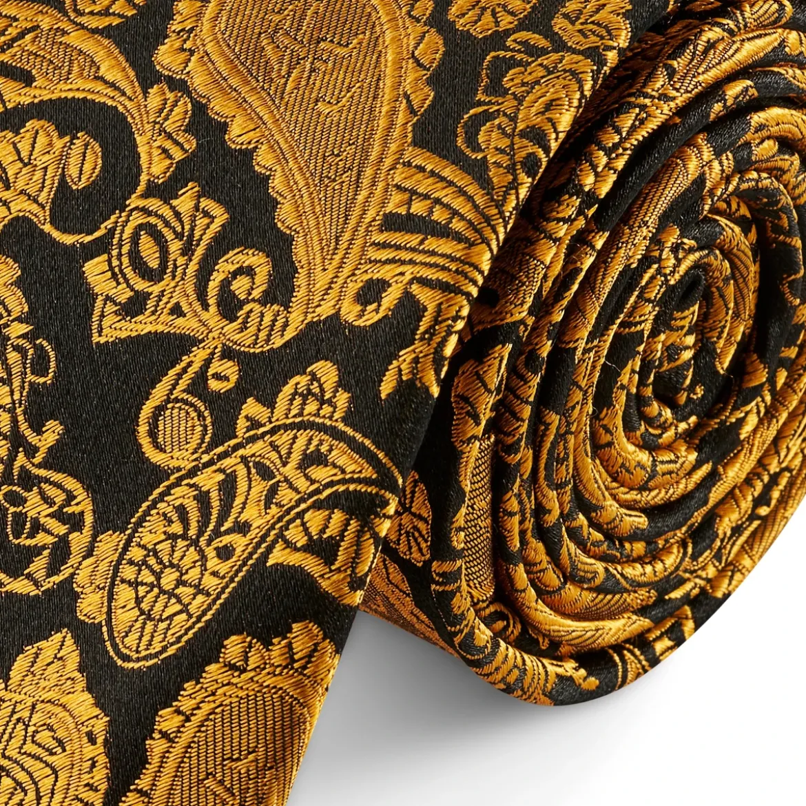 Złoto-brązowy jedwabny krawat we wzór paisley | 6 cm